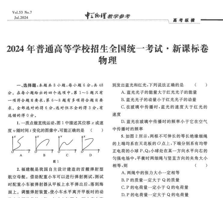 2024年普通高等学校招生全国统一考试·新课标卷 物理